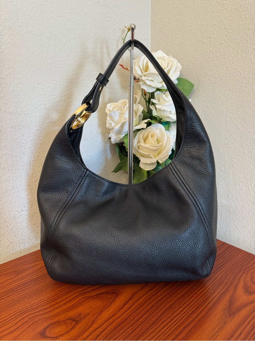 Michael Kors Black Pebbled Leather Hobo with Gold Hardware - Picture 1 of 8